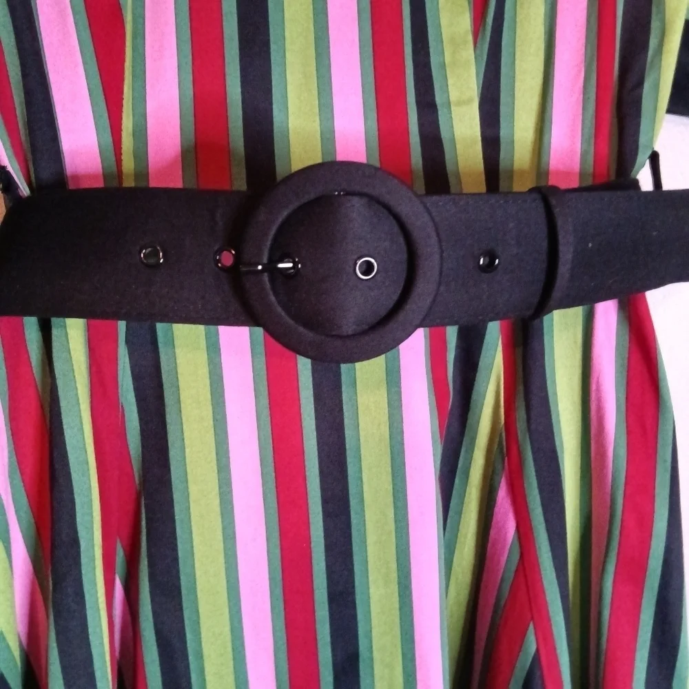 Collectif June Mountain Stripe Swing Dress Belted Small - Picture 3 of 11